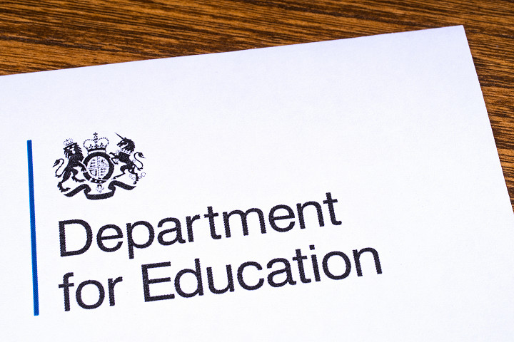 Logo of the Department for Education, pictured on a leaflet.