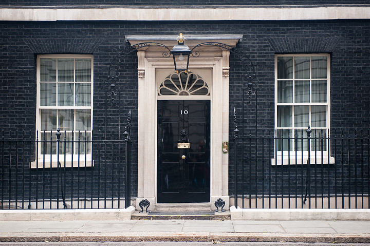 Entrance door of 10 Downing Street in London