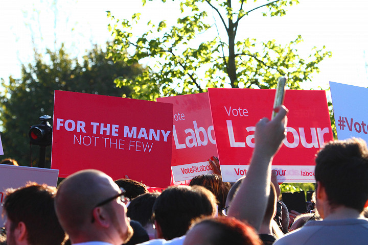 Labour supporters gather around MP Jeremy Corbyn to hear him speak ahead of the forthcoming 2017 general election
